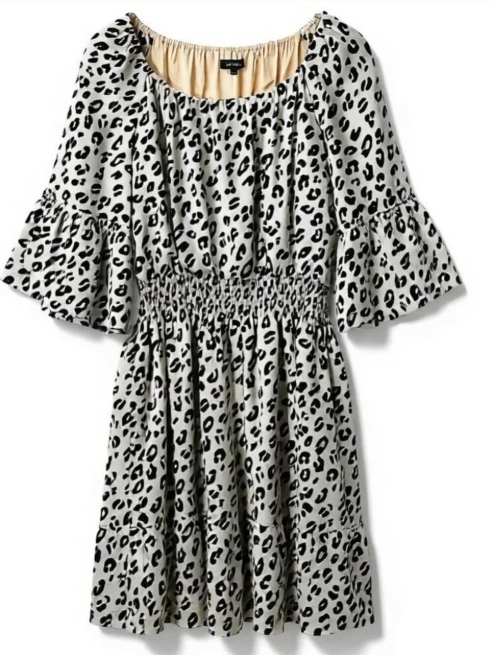Le Gali Animal Print Off Shoulder Smocked Waist Chiffon Mini Dress Size L